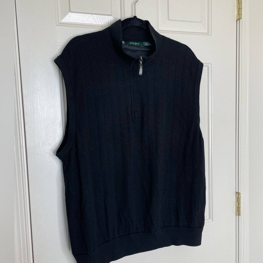Bobby Jones 100% Extra Fine Merino Wool Sweater Vest Black Quarter Zip Pullover